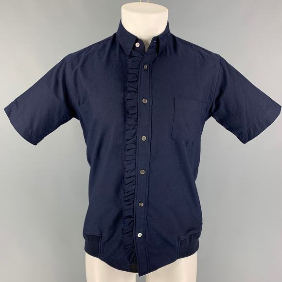 SACAI Size S Navy Cotton Polyester Button Up Short Sleeve Shirt - Picture 1 of 4